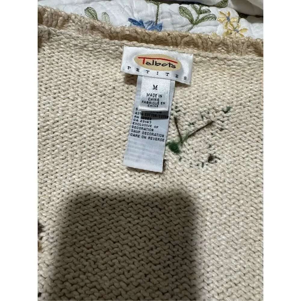 Talbots fall embroidered linen blend button front sweater MP - Picture 2 of 14
